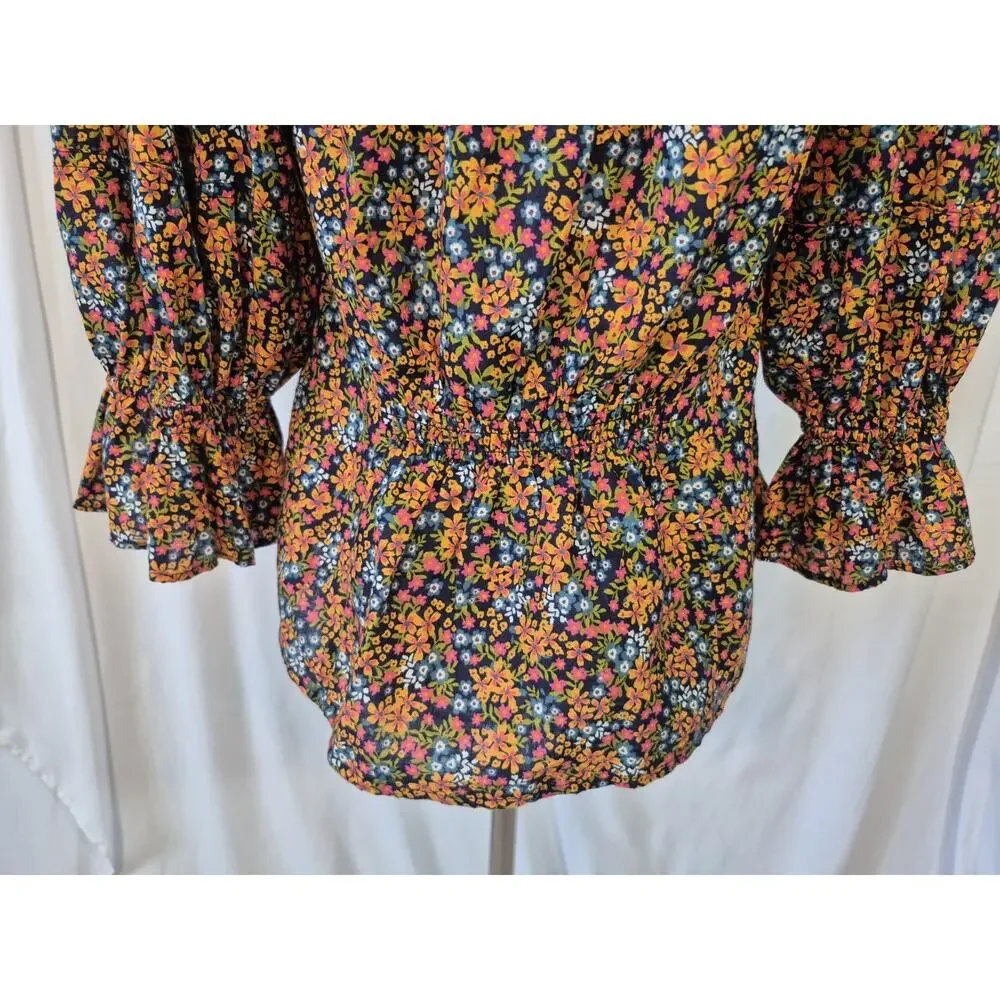 Free People I Found You Floral Orange Cotton Printed Top Small New
